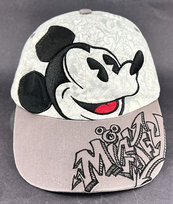 Disney Mickey Mouse Strapback Cap Hat Gray Graffitti All Over Print Hip Hop Mens-image