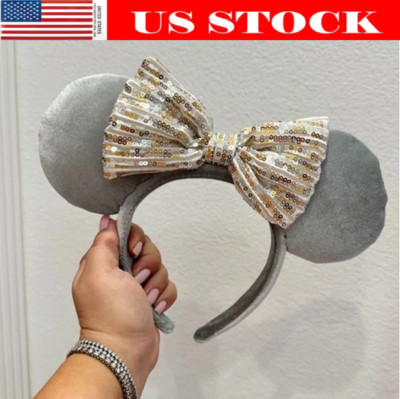 Winter Frost Grey Sequin Bow Disney Parks Ears Minnie Mouse Ears Headband US-image