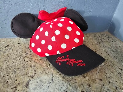 Disney Parks Minnie Mouse Youth Hat Walt Disney World Snapback Red Cap Ears &Bow-image