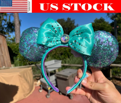 Disney Parks Minnie Mouse Teal & Purple Sequined Jeweled Ears Headband US-image