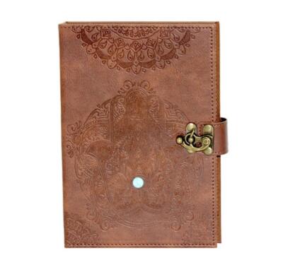 Hamsa Protector of the Evil Eye Leather Bound Journal | Turquoise Bead | Brass C-image