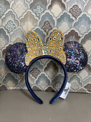 Disney Parks Minnie Mouse 50th Anniversary WDW 2021 Blue Gold Ear Headband -image