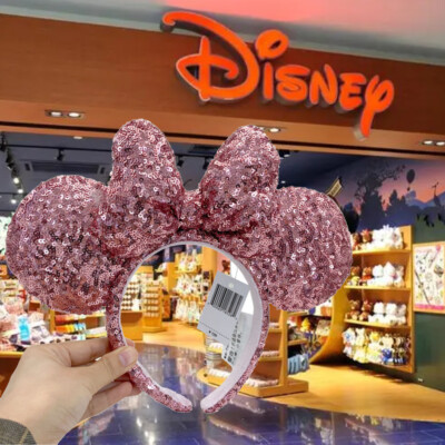 DisneyParks Pink Minnie Mouse Sequins Ears Mickey limited Ribbon Headband Ears --image