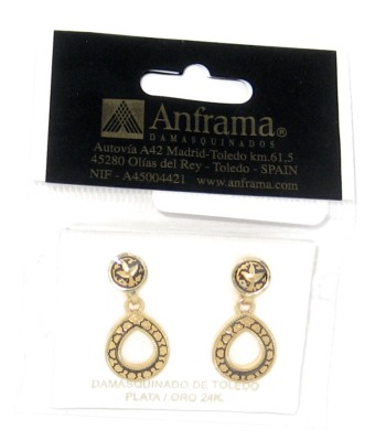 Arribas Bros Anframa Damasquinado 24k Plata ✿ Gold/Black Earrings Lagrima Spain-image