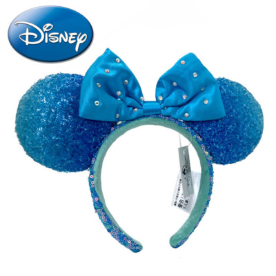 Disney~Parks Blue Diamond Ears Minnie Mouse Aqua Sequin Headband-image