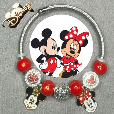 MICKEY & MINNIE MOUSE Silver Handmade Bangle Charm Bracelet/Jewelry Gift ✨ NEW-image
