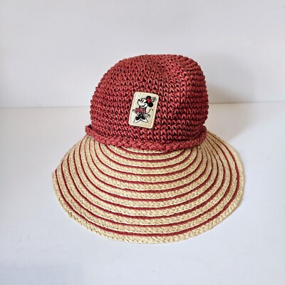 Walt Disney World Minnie Mouse Weave Red Floppy Straw Hat Women's PreOwned-image