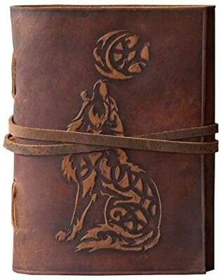Handmade Wolf Embossed Leather Bound Journal Writing Notebook Diary Notepads-image