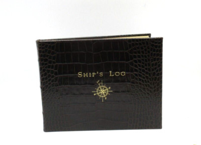 Ship's Log Leather Bound Hardcover Graphic Image Gift Box NEW Brown Croc Embosd-image
