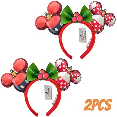 DisneyParks Mickey & Minnie Mouse Loungefly Ears Headband Christmas Headwear 2PC-image