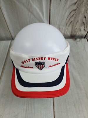 VTG WALT DISNEY WORLD Adult Visor Hat American Tradition White Red Adjustable-image