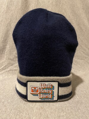Walt Disney World Retro Logo Navy Gray Beanie Knit Cap Hat-image