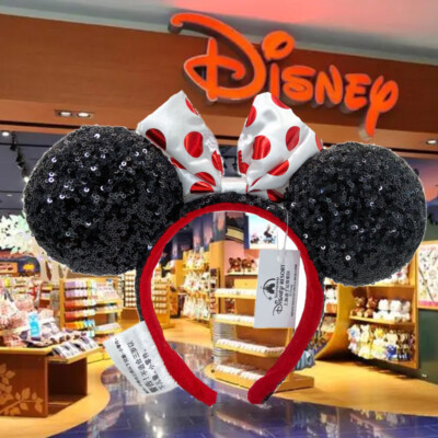 Disney'Parks White Bow Red Polka Dot Minnie Mouse Ears Headband *-image