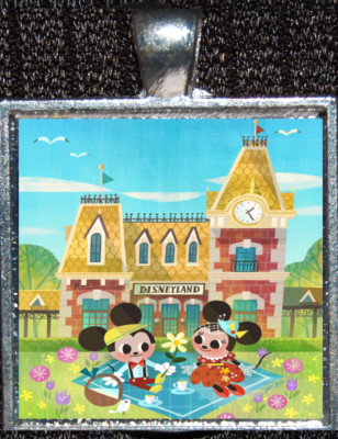 Mickey Minnie Railroad Station Disneyland Disney WDW Silver Pendant Necklace-image