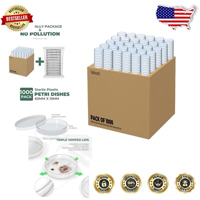 Bulk 1000 Sterile Plastic Petri Dishes - 60mm, Ideal for Biological Studies-image