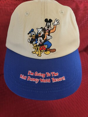 Adult hat cap Walt Disney World Resort khaki blue Mickey Goofy Pluto NEW-image