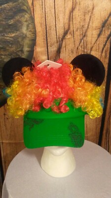 WDW AUTHENTIC DISNEY PARKS MICKEY MOUSE Rainbow Afro Adult Clown Ear Hat Cap-image