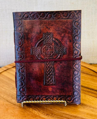 Handmade Brown Leather Journal Book With Strap rugged diary Embossed Cross-image