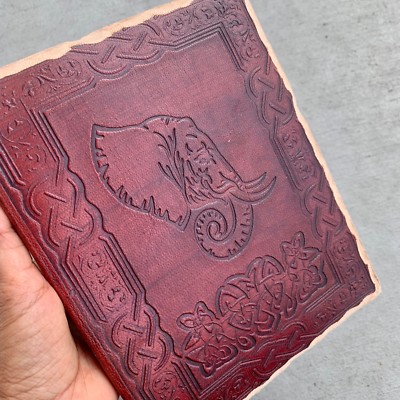 Leather Travel Journal Rustic Leather Diary Large Elephant Ephemera notebook -image