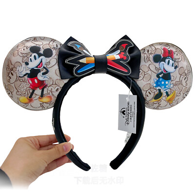 Disney~Parks  Loungefly Mickey Minnie 100th Anniversary Sketchbook Ears Headband-image