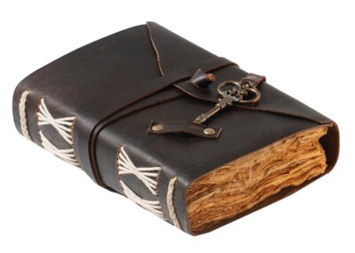 Vintage Handmade Leather Journal, Antique Handmade Leather Bound Journal with-image