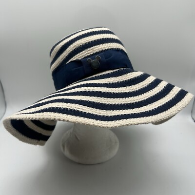 Disney Parks Mickey Mouse Floppy Sun Hat Wide Brim Beach Blue Striped Summer-image
