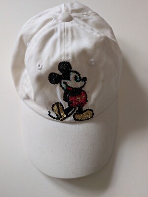 Mickey Mouse Sequined Disney World Resort Hat Cap Adjustable White Adult-image