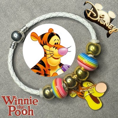 TIGGER Winnie The Pooh White Braided Leather 3mm Snake Chain Charm Bracelet ✨NEW-image