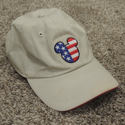 Walt Disney World Mickey Mouse Strapback Hat Cap Beige American Flag Adjustable-image