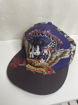 Walt Disney World Parks Mickey Mouse USA Flag Tattoo Stretch Fit Fitted Hat Cap-image