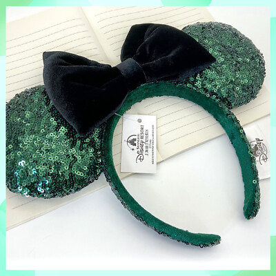 Disneyland Tokyo Resort TDR Ears Black Green Sequins Mickey Minnie Headband US-image