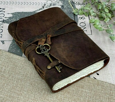 Journal Leather Notebook Diary Genuine Handmade Deckle Edge Cotton Paper -image