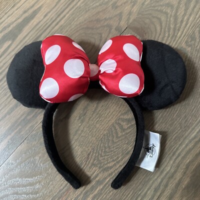Kids' Disney Parks Minnie Mouse Plush Ears Headband with Red Satin Polka Dot Bow-image