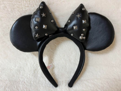 Tokyo Disney Headband Black Large Minnie Mouse Ears Leather Japan Limited　#y1-image