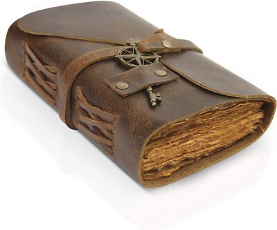 Vintage Leather Small Antique Handmade with Old Fashioned Deckle Edge Paper-image