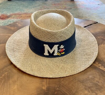 Disney Parks Straw Hat Mickey Mouse Golf 1970’s - 80’s Garden Sun Woven Fits All-image