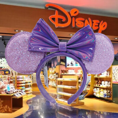 Authentic Disney’ Parks Minnie Mouse Purple Bow Glitter Ears Headband-image