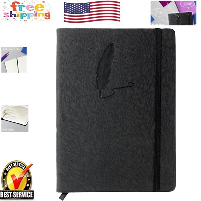 Luxury Black Faux Leather Journal: 240 Lined Pages with Quill Embossing-image