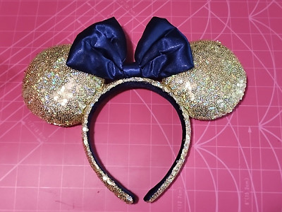 ✨ Disney Minnie Mouse Ears Gold Sequins Blue Bow Headband - WDW ✨-image