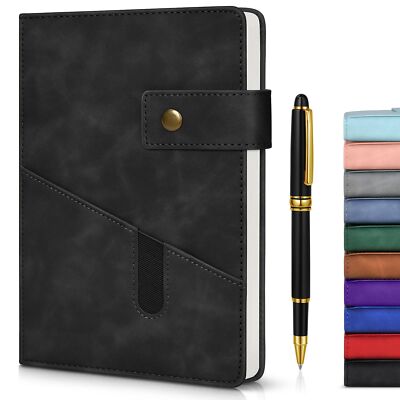 Black A5 Lined Leather Journal Notebook for Men Women,5.9