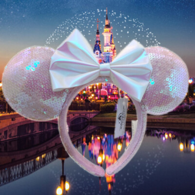 Anniversary Collection Disney~Parks Minnie Mouse Pink Bow Sequins Ears Headband-image