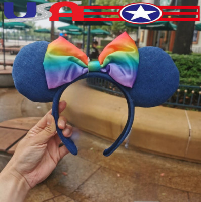 Disney Resort Store Minnie Mouse Rare Blue Ears Denim Stripe Headband US💖-image