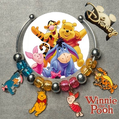 POOH PIGLET EEYORE TIGGER Silver Handmade Cuff Bangle Charm Bracelet Gift ✨ NEW-image