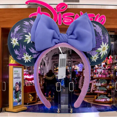 Disney'Parks Purple Bow French Lavender Flower Minnie Mouse Ears Headband Rare-image