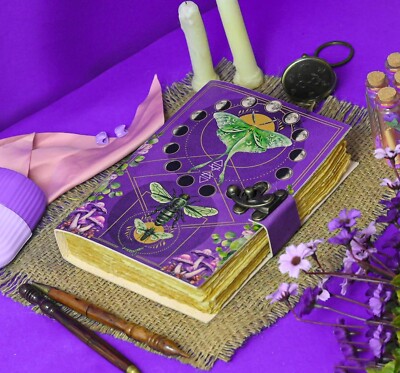 Book of Shadows Journal with Lock Clasp Vintage Handmade Leather Luna Moth Diary-image
