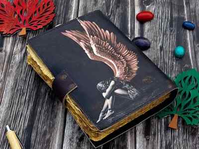 leather journal fery notepad For Men Women 7×5 handmade decle Edge Pepar Blank-image