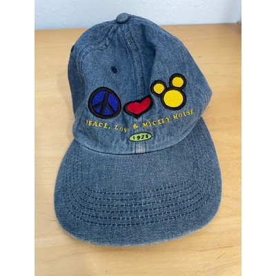 Vintage Walt Disney World Denim Youth Baseball Cap Hat Peace Love Mickey Mouse -image