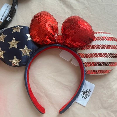 American Flag Sequins Mickey Mouse Ears Bow Stars Blue DisneyParks Headband-image