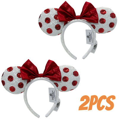 Disney-Parks White Sequins Red Polka Dots Minnie Ears Headband Rare Edition 2pcs-image