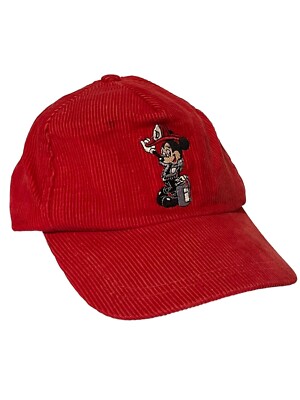 Vtg. Corduroy Red Disney Mickey Mouse Embroidered Red Fire Fighter Baseball Hat-image